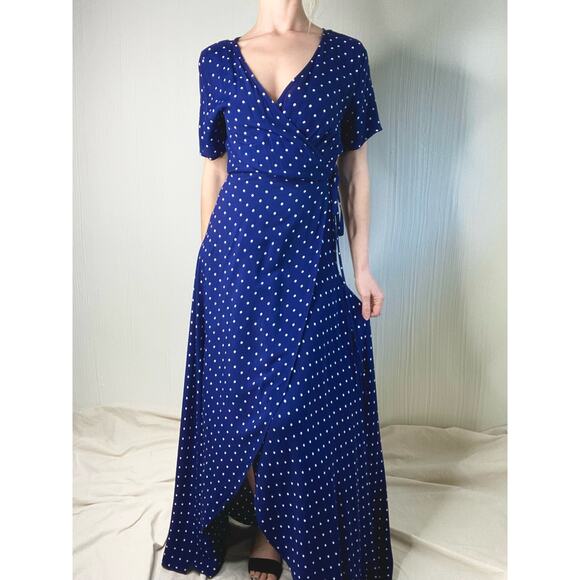 AUGUSTE THE LABEL "Lilly" Navy Blue Polka Dot Maxi Wrap Dress US 4 - Picture 8 of 13